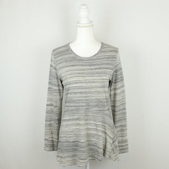 Toad&Co Imogene Fluid Tunic Women's Medium Black Cream Peplum Knit Blouse - Picture 2 of 8